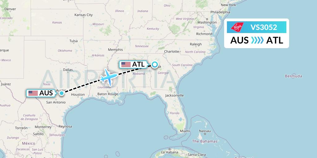 VS3052 Virgin Atlantic Airways Flight Map: Austin to Atlanta