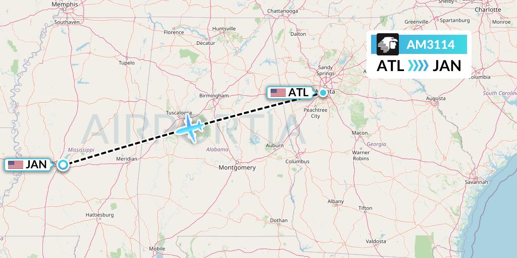AM3114 Aeromexico Flight Map: Atlanta to Jackson