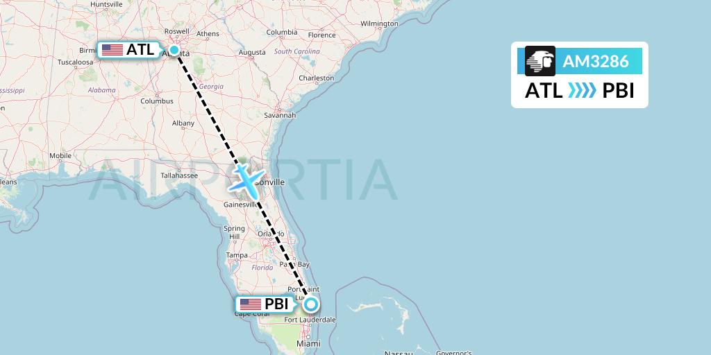 AM3286 Aeromexico Flight Map: Atlanta to West Palm Beach