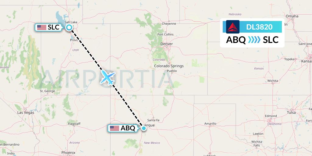 DL3820 Delta Air Lines Flight Map: Albuquerque to Salt Lake City