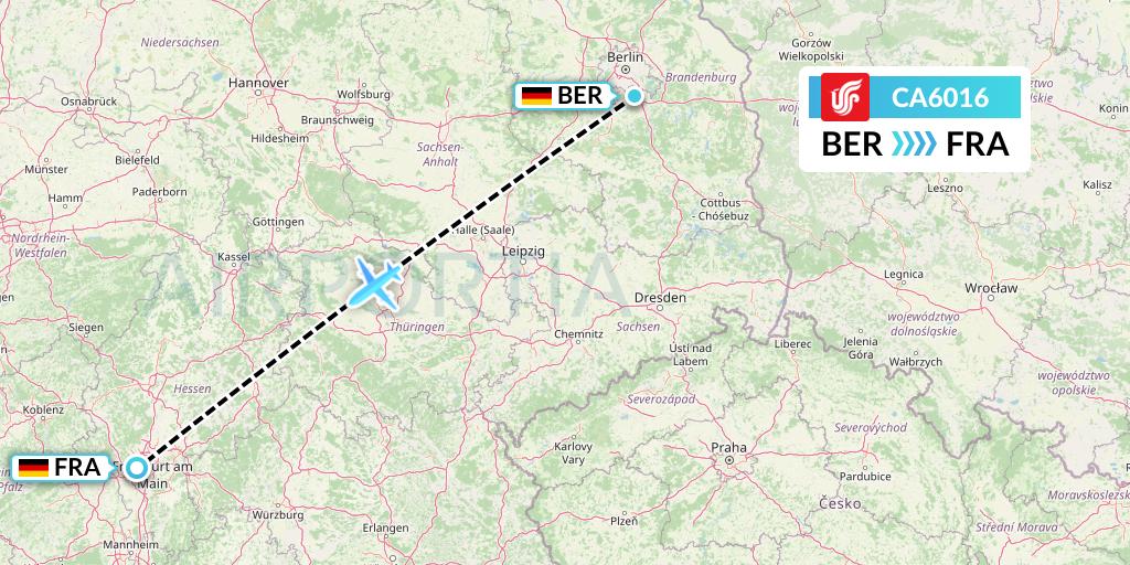 CA6016 Air China Flight Map: Berlin to Frankfurt