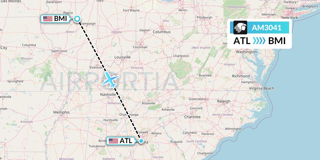 AM3041 Aeromexico Flight Map: Atlanta to Bloomington