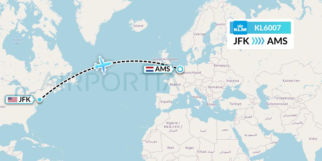 KL6007 KLM Flight Map: New York to Amsterdam