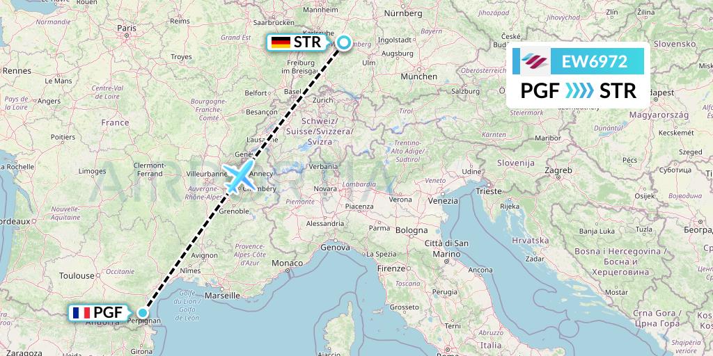 EW6972 Eurowings Flight Map: Perpignan to Stuttgart