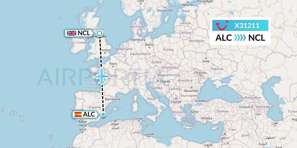 X31211 TUI fly Germany Flight Map: Alicante to Newcastle