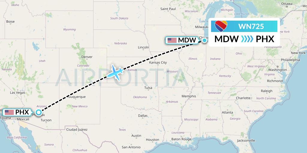 WN725 Southwest Airlines Flight Map: Chicago to Phoenix