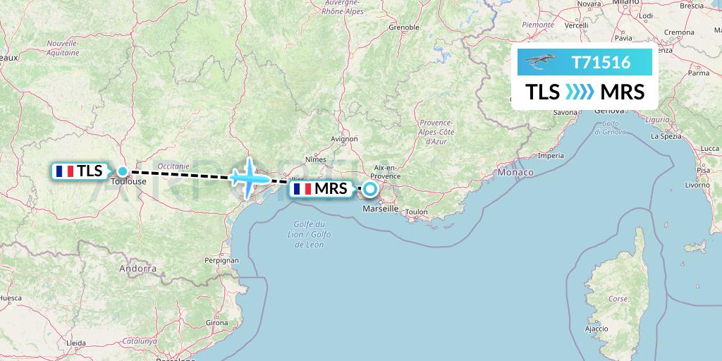 T71516 Twin Jet Flight Map: Toulouse to Marseille