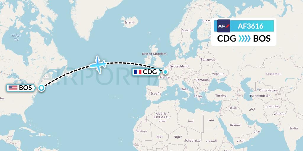 AF3616 Air France Flight Map: Paris to Boston
