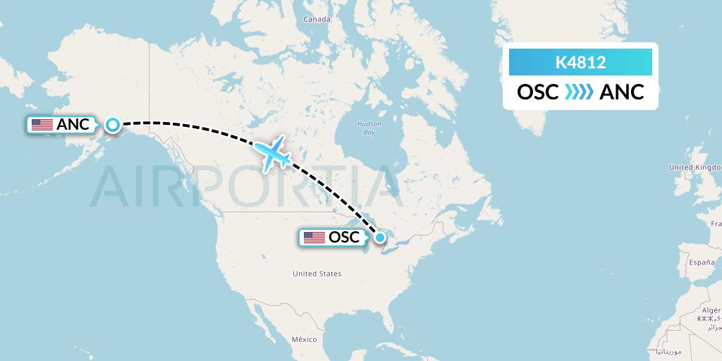 K4812 Kalitta Air Flight Map: Oscoda to Anchorage