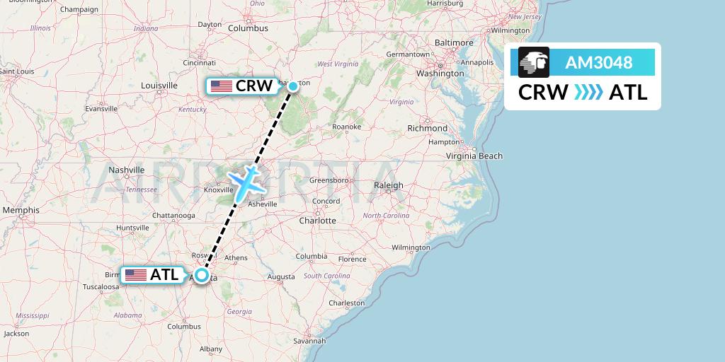 AM3048 Aeromexico Flight Map: Charleston to Atlanta