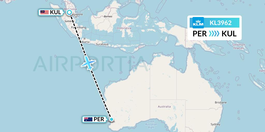 KL3962 KLM Flight Map: Perth to Kuala Lumpur
