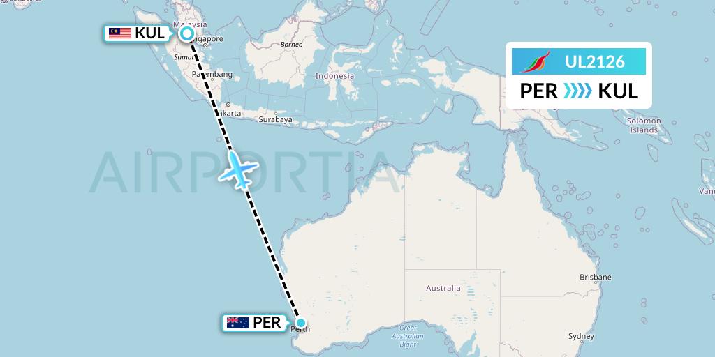 UL2126 SriLankan Airlines Flight Map: Perth to Kuala Lumpur