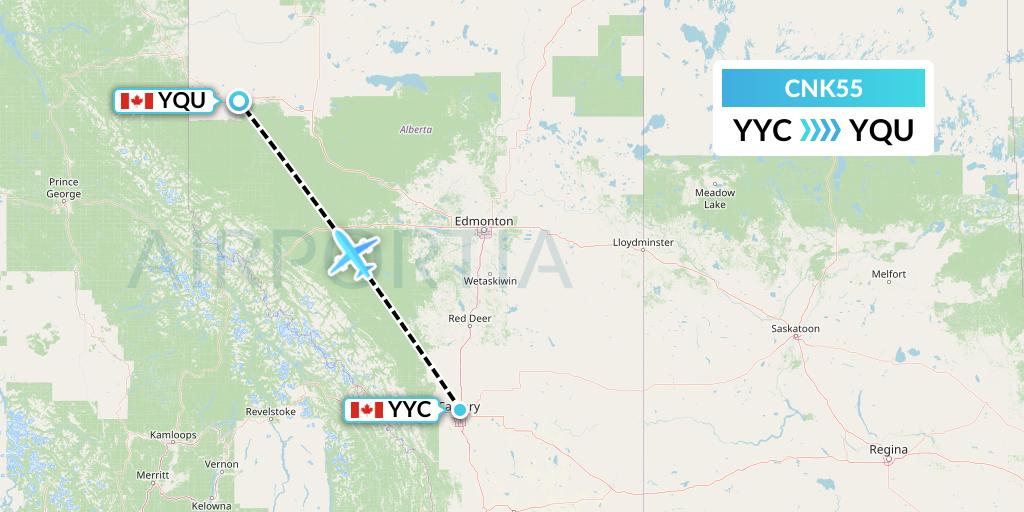 CNK55 Sunwest Aviation Flight Map: Calgary to Grande Prairie
