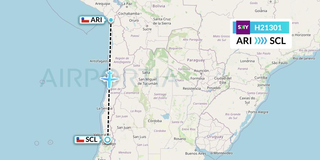 H21301 Sky Airline Flight Map: Arica to Santiago