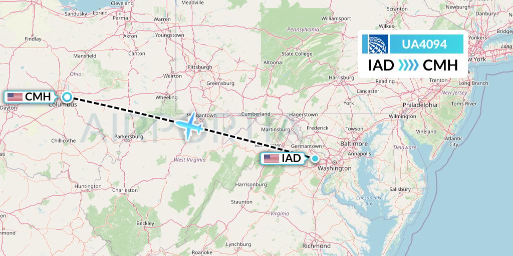 UA4094 United Airlines Flight Map: Washington to Columbus