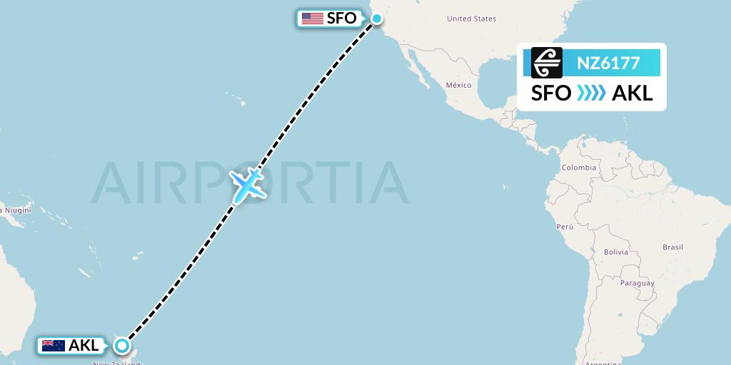 NZ6177 Air New Zealand Flight Map: San Francisco to Auckland