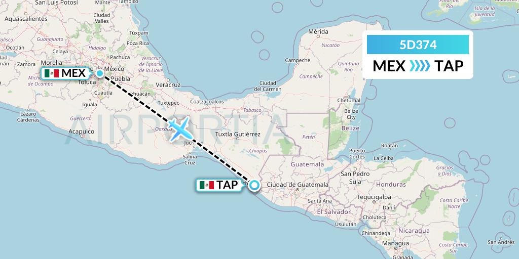 5D374 Aeromexico Connect Flight Map: Mexico City to Tapachula