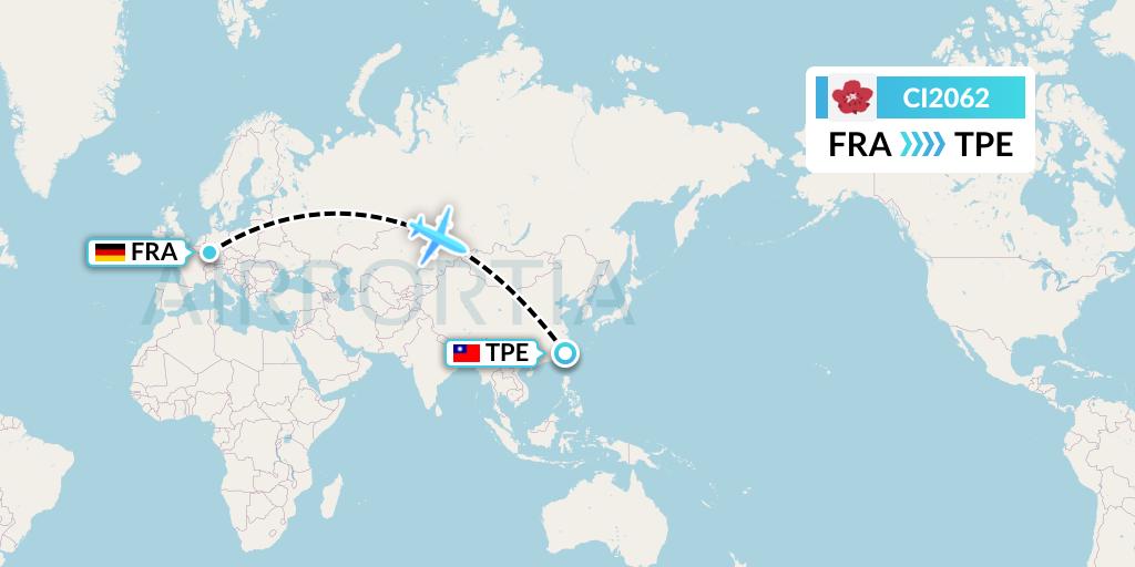 CI2062 China Airlines Flight Map: Frankfurt to Taipei
