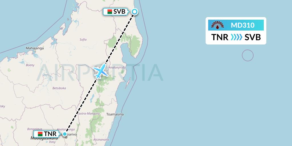 MD310 Air Madagascar Flight Map: Antananarivo to Madagascar