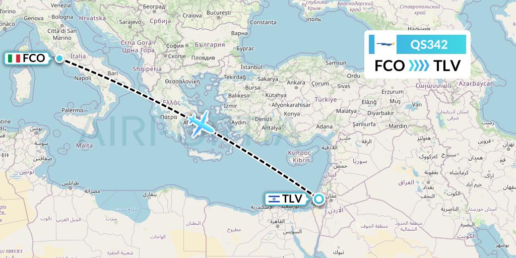 QS342 Smartwings Flight Map: Rome to Tel Aviv