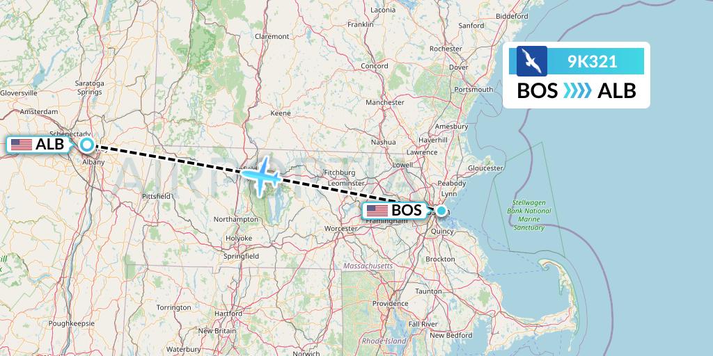 9K321 Cape Air Flight Map: Boston to Albany