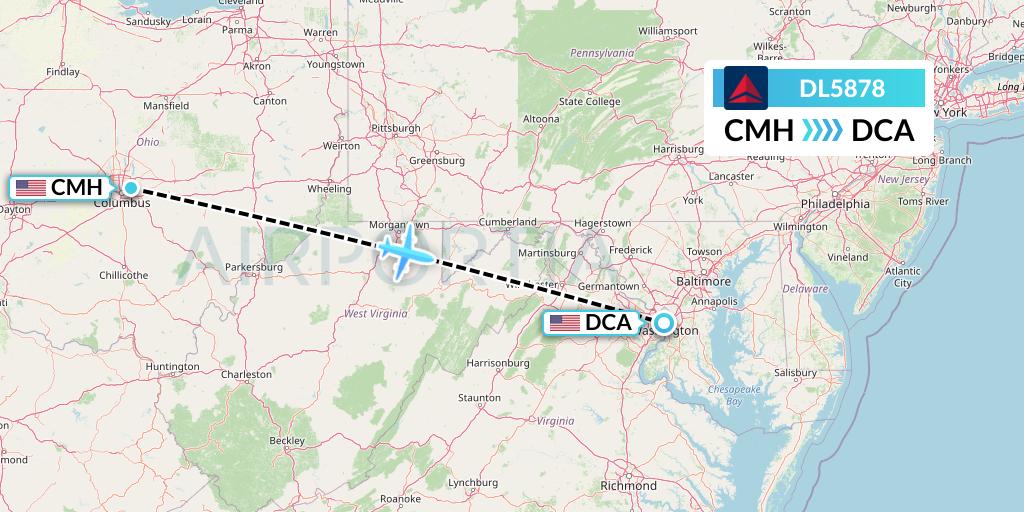 DL5878 Delta Air Lines Flight Map: Columbus to Washington