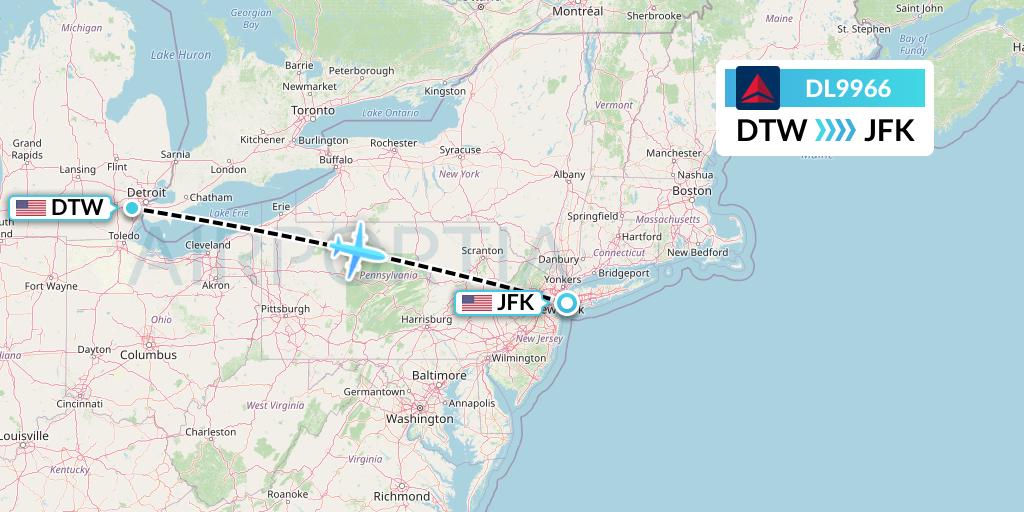 DL9966 Delta Air Lines Flight Map: Detroit to New York