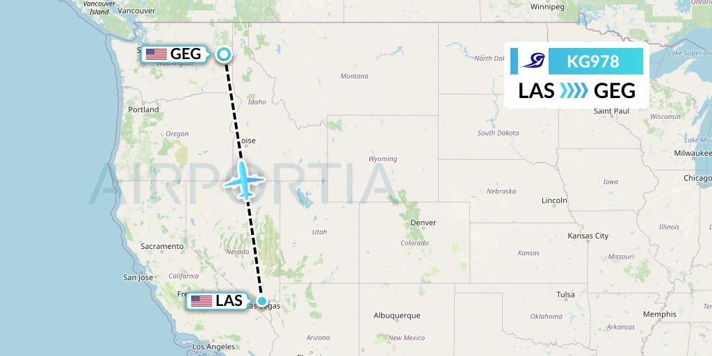 KG978 Key Lime Air Flight Map: Las Vegas to Spokane