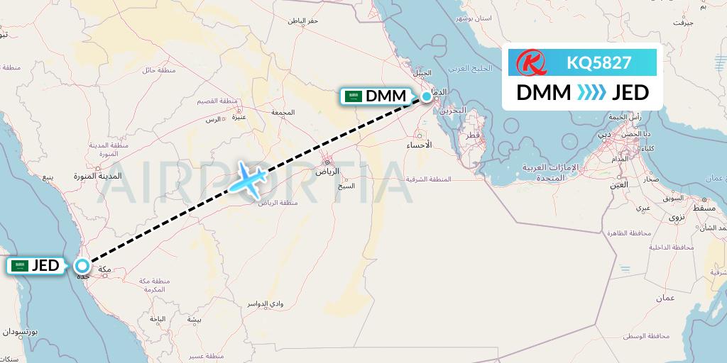 KQ5827 Kenya Airways Flight Map: Dammam to Jeddah