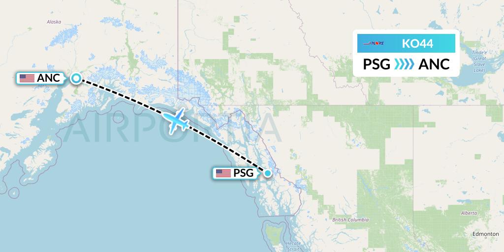 KO44 Komiaviatrans Flight Map: Petersburg to Anchorage