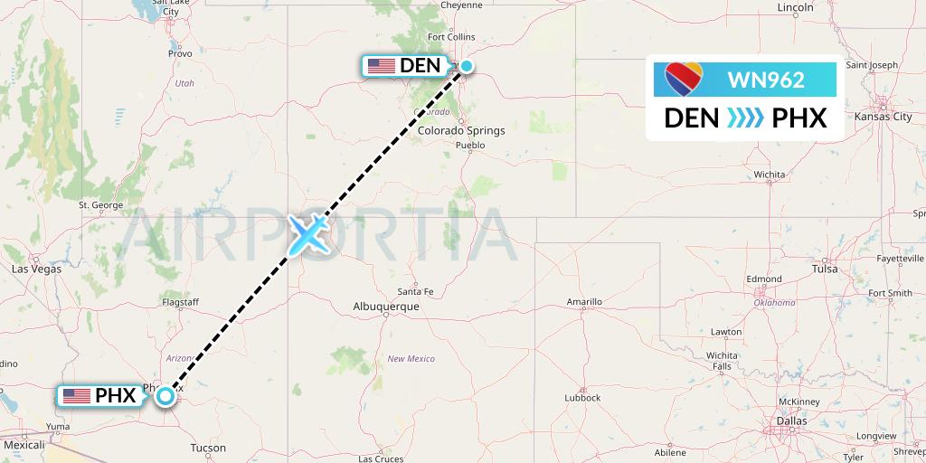 WN962 Southwest Airlines Flight Map: Denver to Phoenix