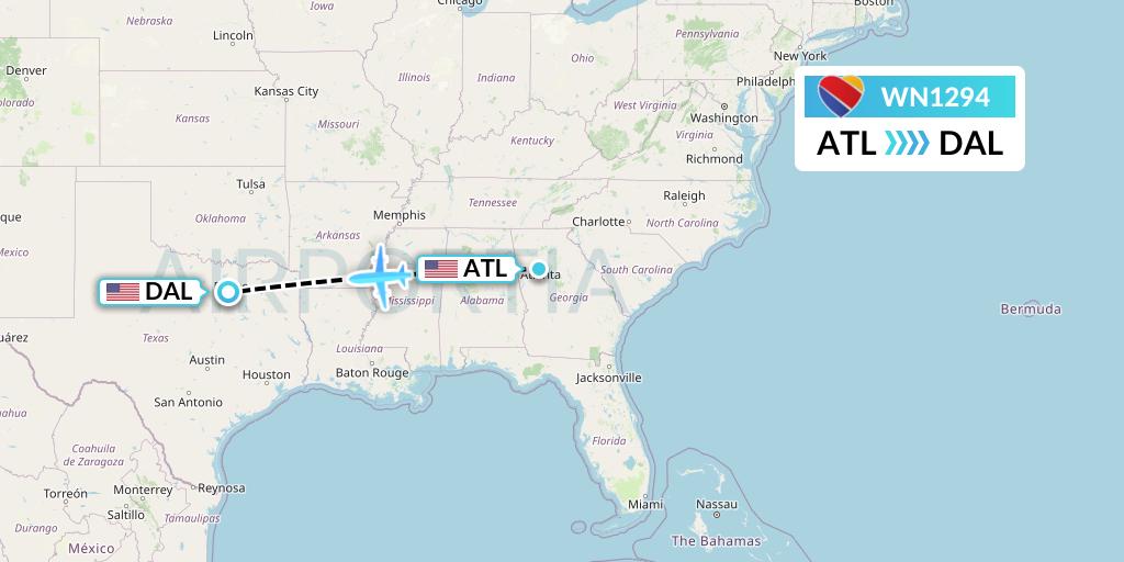 WN1294 Southwest Airlines Flight Map: Atlanta to Dallas