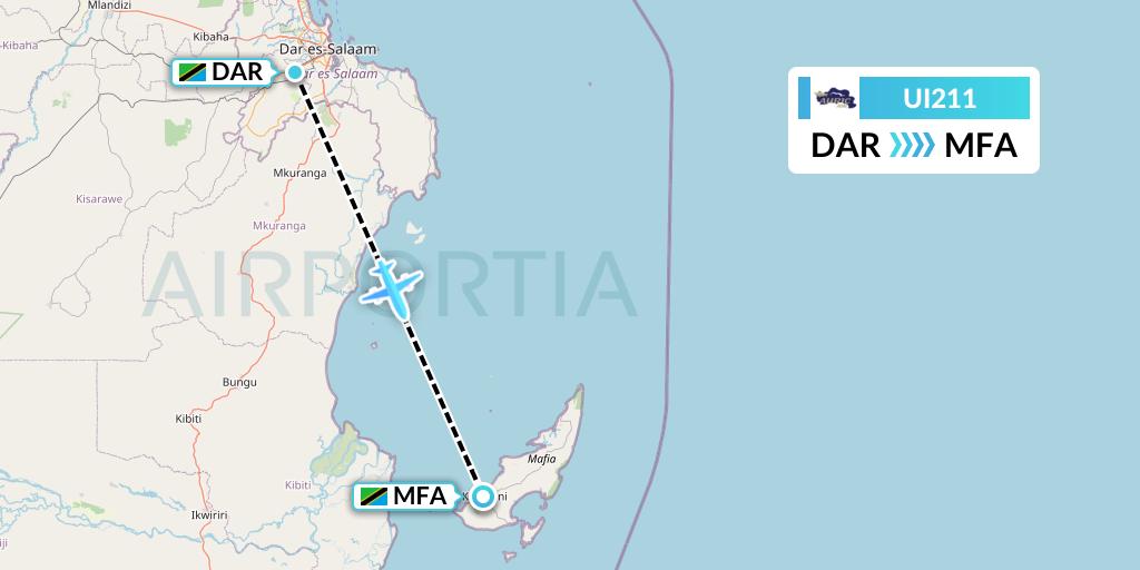 UI211 Auric Air Flight Map: Dar-es-Salaam to Mafia Island
