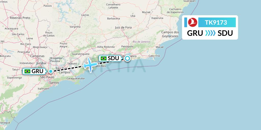 TK9173 Turkish Airlines Flight Map: Sao Paulo to Rio de Janeiro