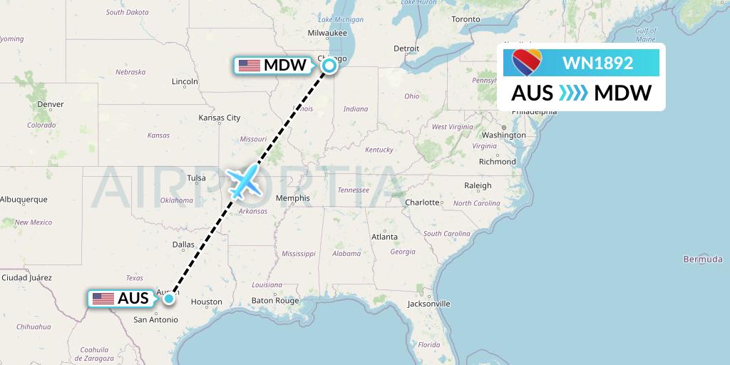 WN1892 Southwest Airlines Flight Map: Austin to Chicago
