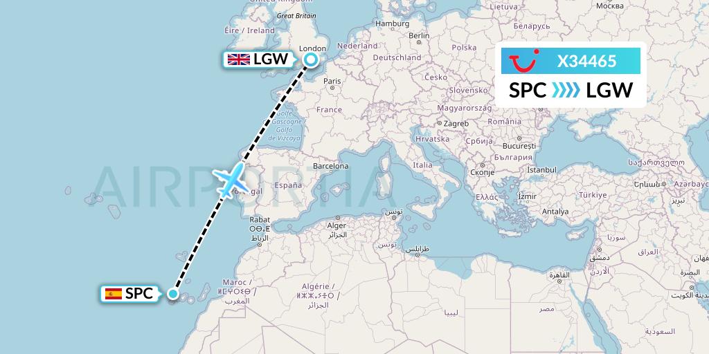 X34465 TUI fly Germany Flight Map: La Palma to London