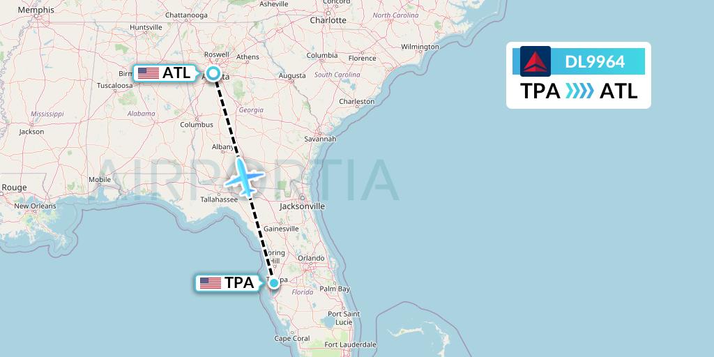 DL9964 Delta Air Lines Flight Map: Tampa to Atlanta
