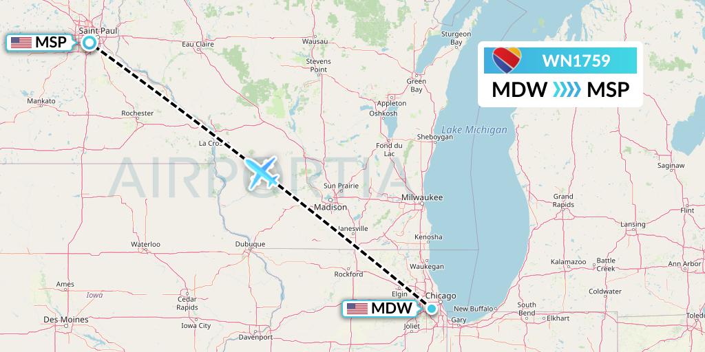 WN1759 Southwest Airlines Flight Map: Chicago to Minneapolis