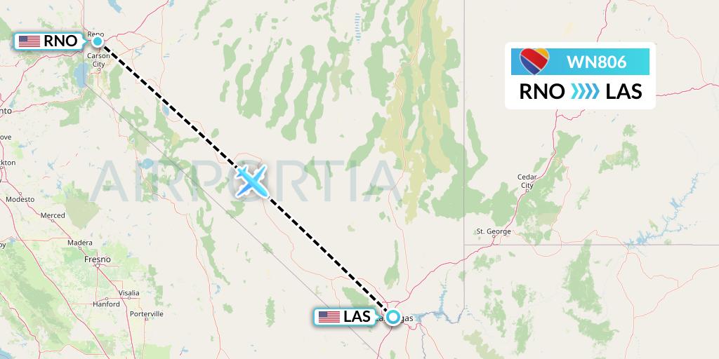 WN806 Southwest Airlines Flight Map: Reno to Las Vegas