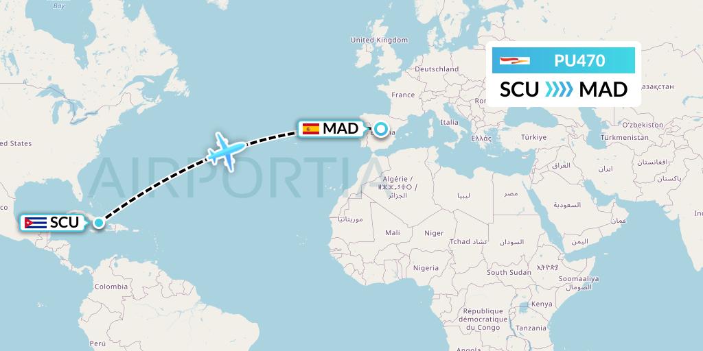 PU470 Plus Ultra Flight Map: Santiago de Cuba to Madrid
