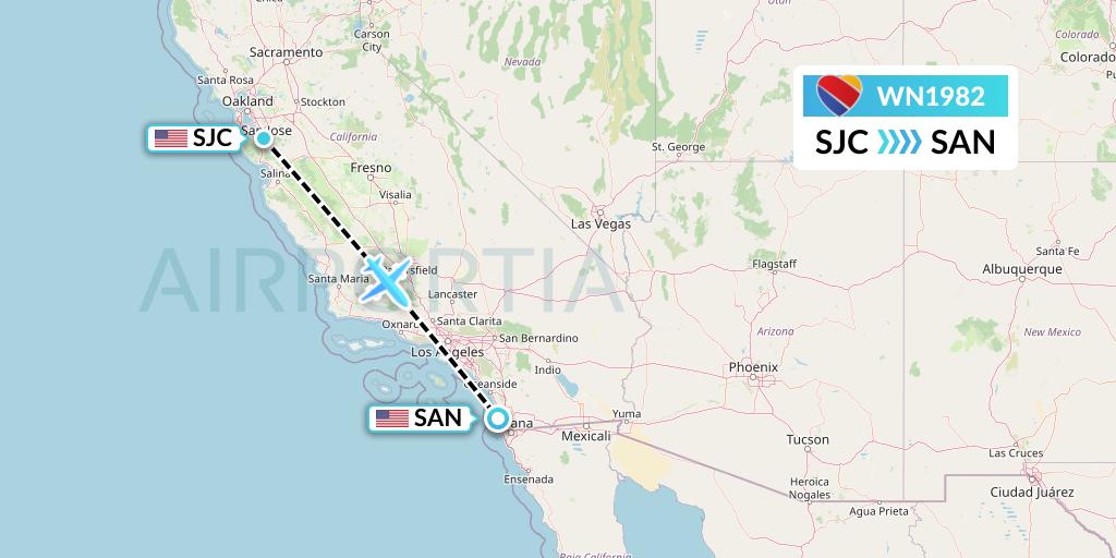 WN1982 Southwest Airlines Flight Map: San Jose to San Diego