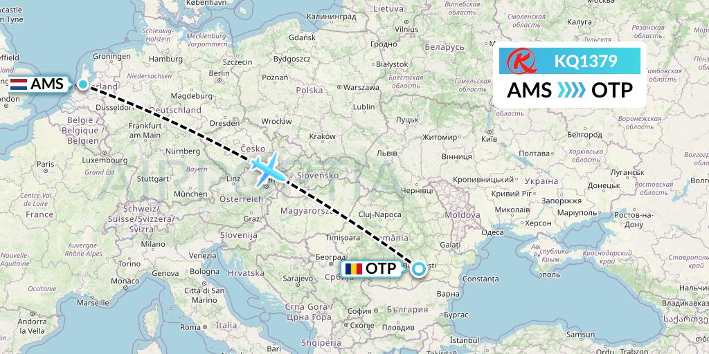 KQ1379 Kenya Airways Flight Map: Amsterdam to Bucharest