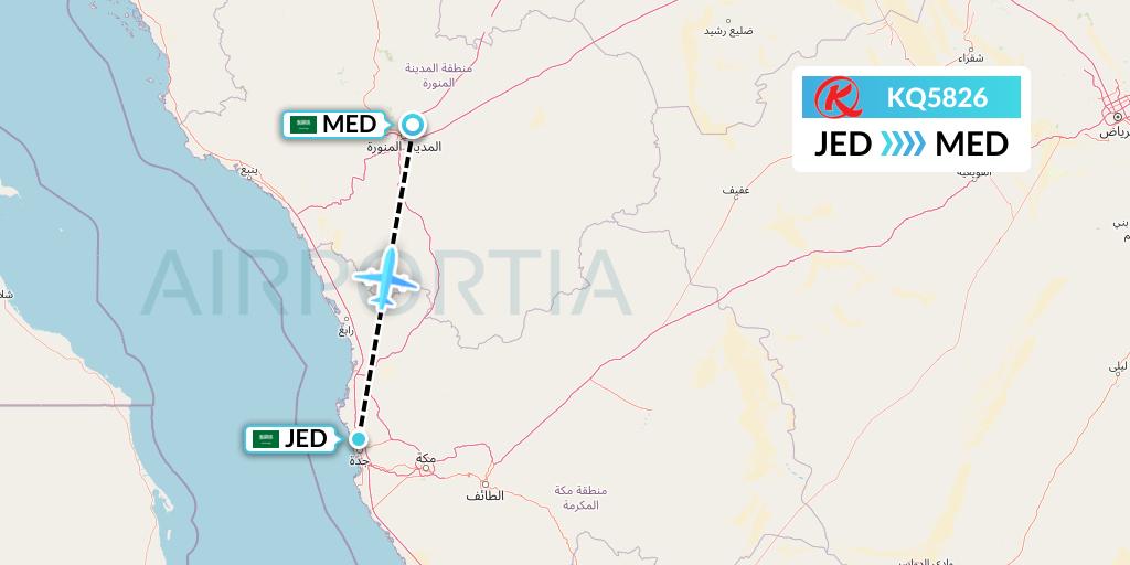 KQ5826 Kenya Airways Flight Map: Jeddah to Medina