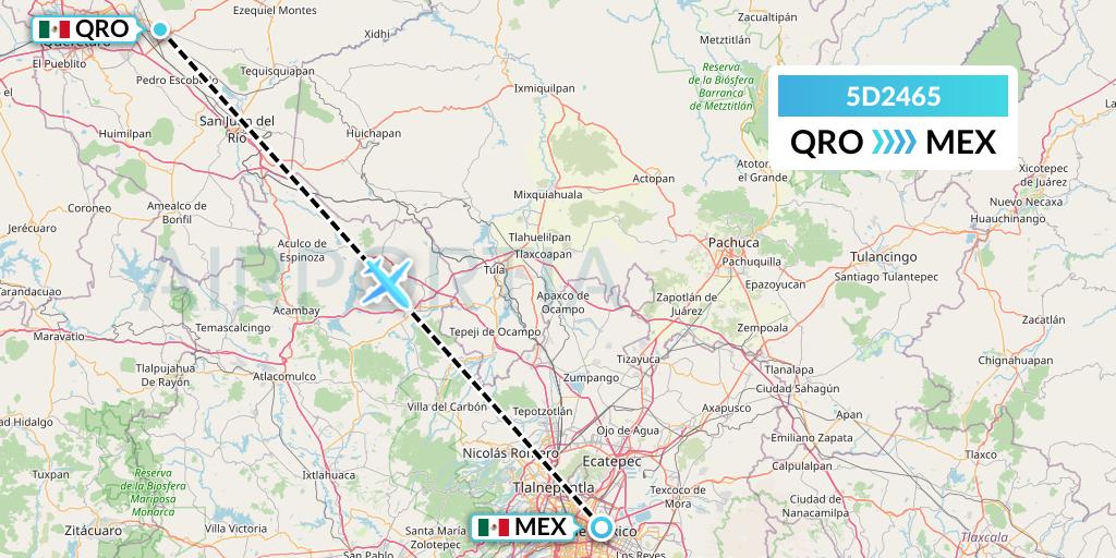5D2465 Aeromexico Connect Flight Map: Queretaro to Mexico City