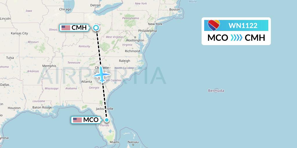 WN1122 Southwest Airlines Flight Map: Orlando to Columbus