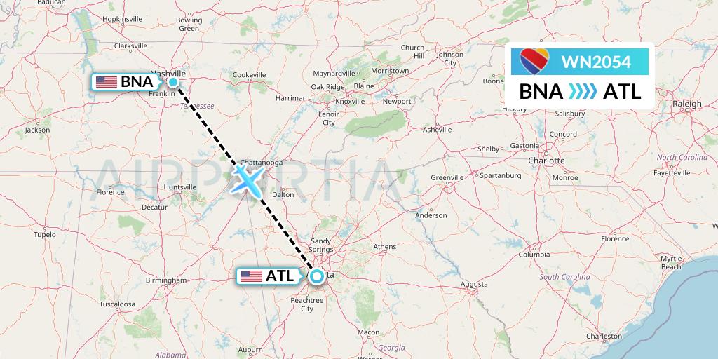 WN2054 Southwest Airlines Flight Map: Nashville to Atlanta