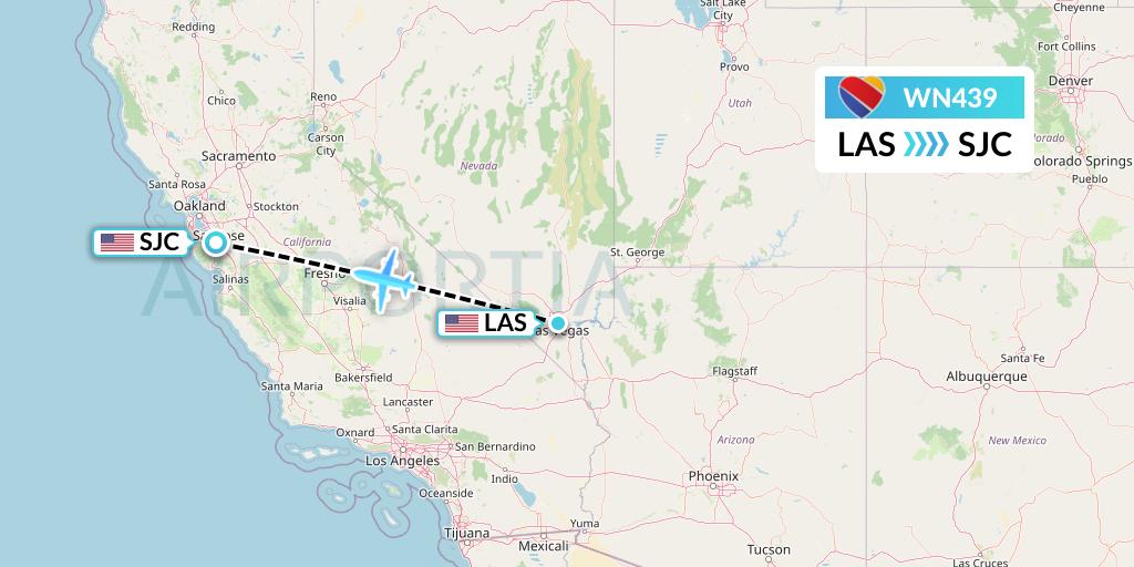 WN439 Southwest Airlines Flight Map: Las Vegas to San Jose