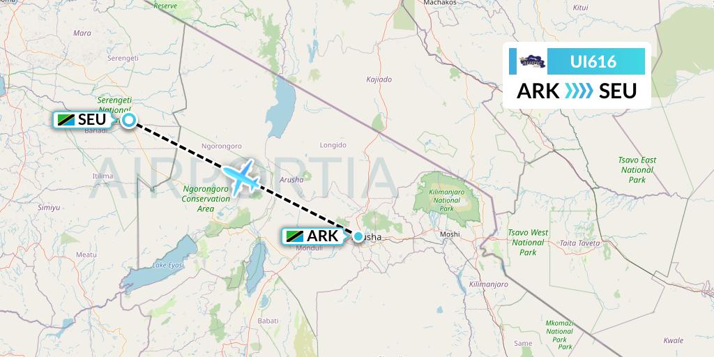 UI616 Auric Air Flight Map: Arusha to Seronera