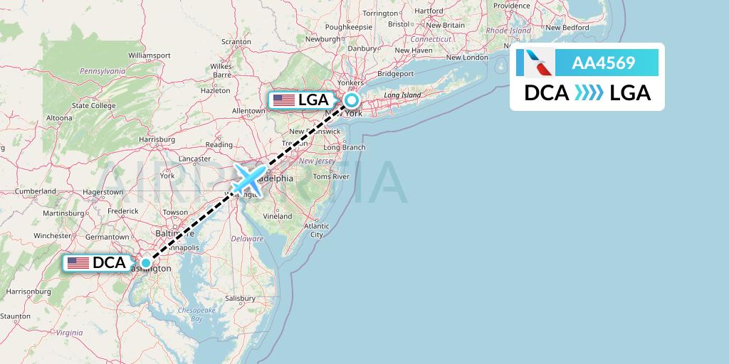 AA4569 American Airlines Flight Map: Washington to New York