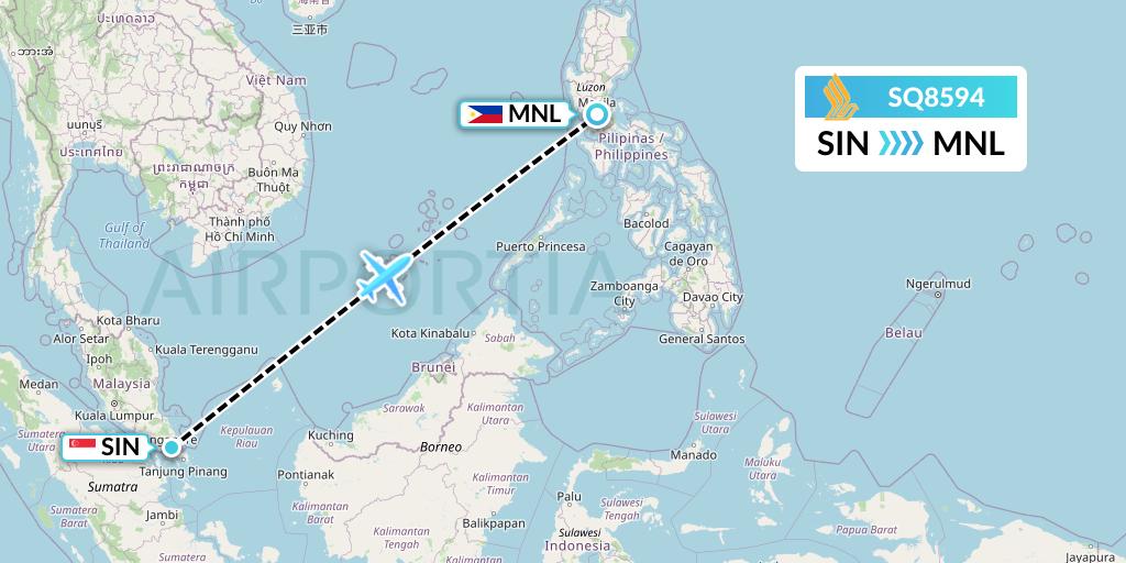 SQ8594 Singapore Airlines Flight Map: Singapore to Manila